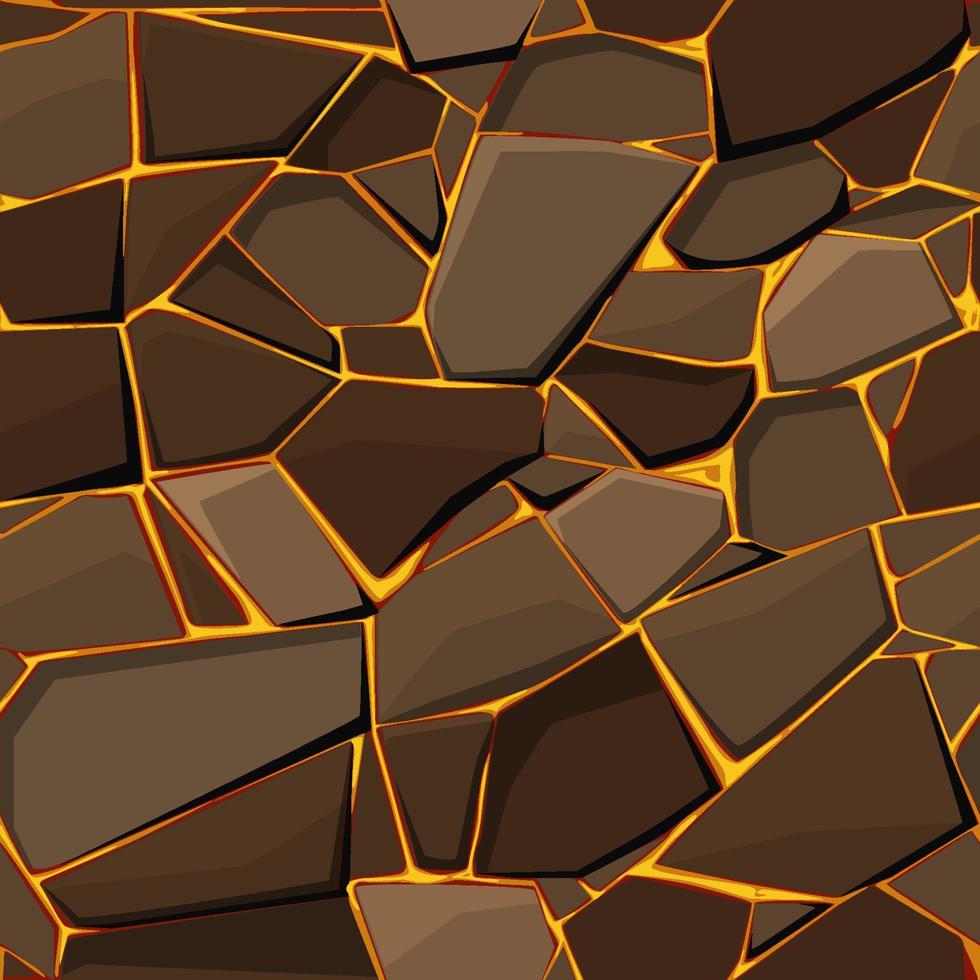 Seamless lava or fire pattern with brown stones for graphic design. vector