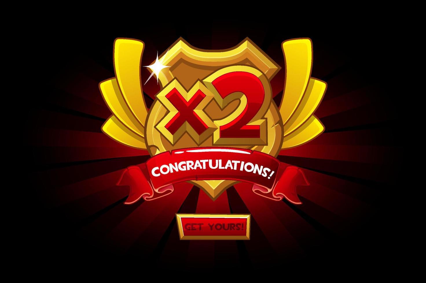 Vector isolated golden shield with number bonus. Cartoon award for the winner and congratulations.