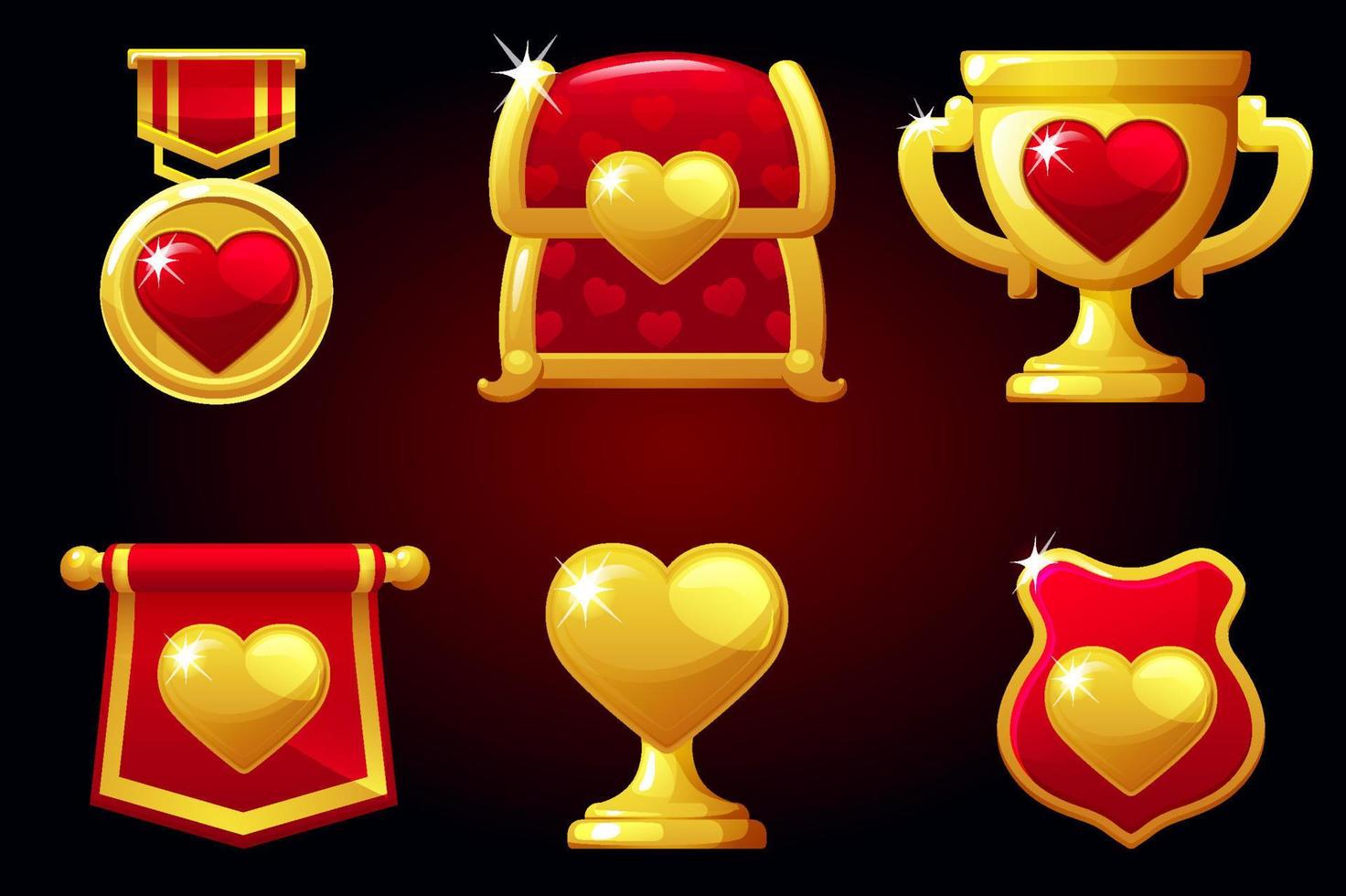 Six heart Icons. Set heart life icon for game ui vector
