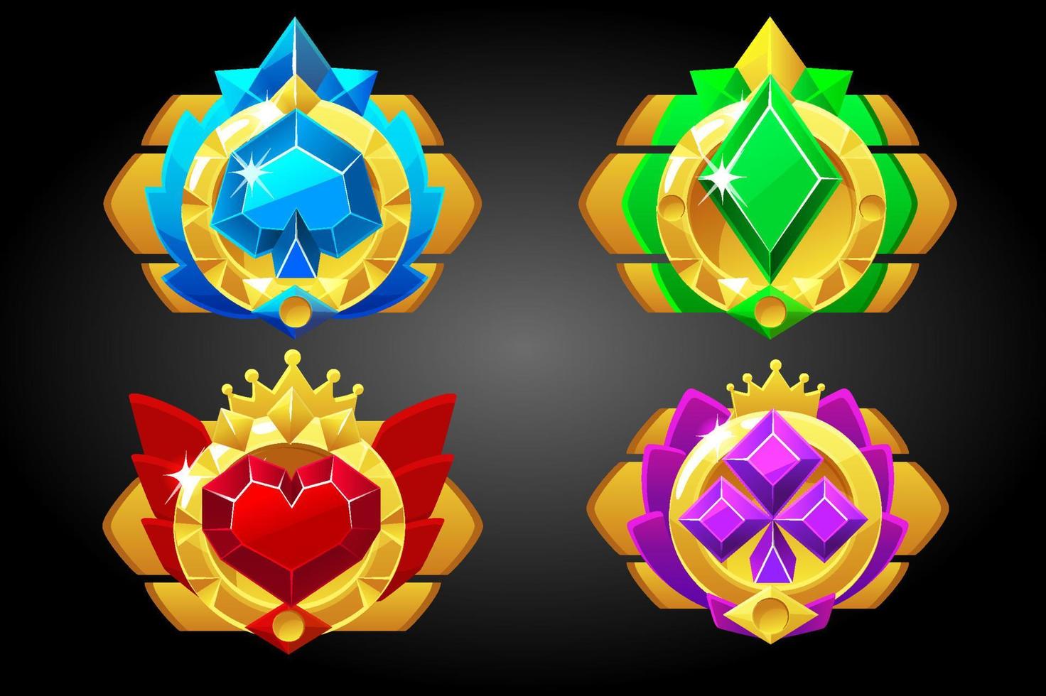 símbolos de póquer de los palos de cartas para el juego. conjunto vectorial de iconos preciosos, insignias para el casino. vector