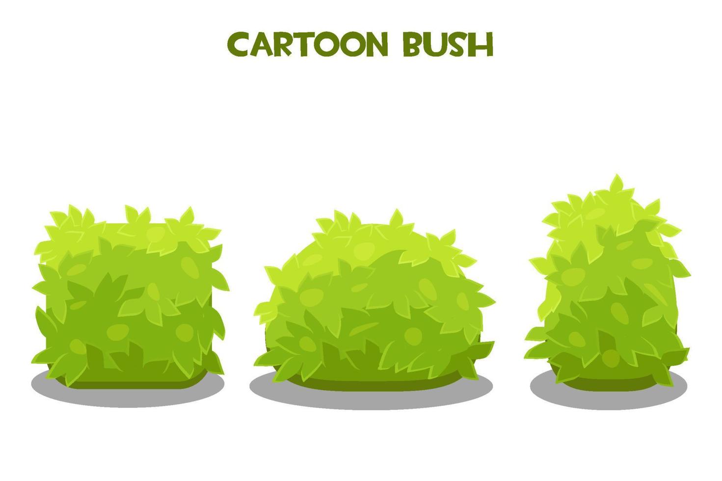 Vector illustration of cute cartoon green bushes. Set isolated bushes of different shapes