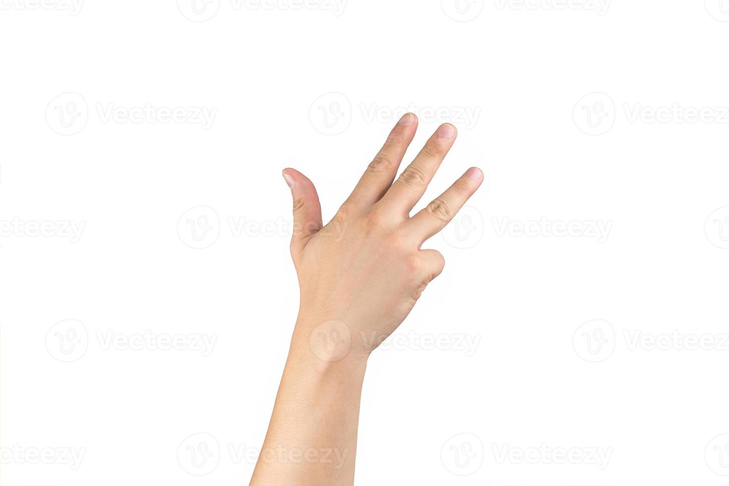 Asian back hand shows and counts 9 nine sign on finger on isolated white background. Clipping path photo