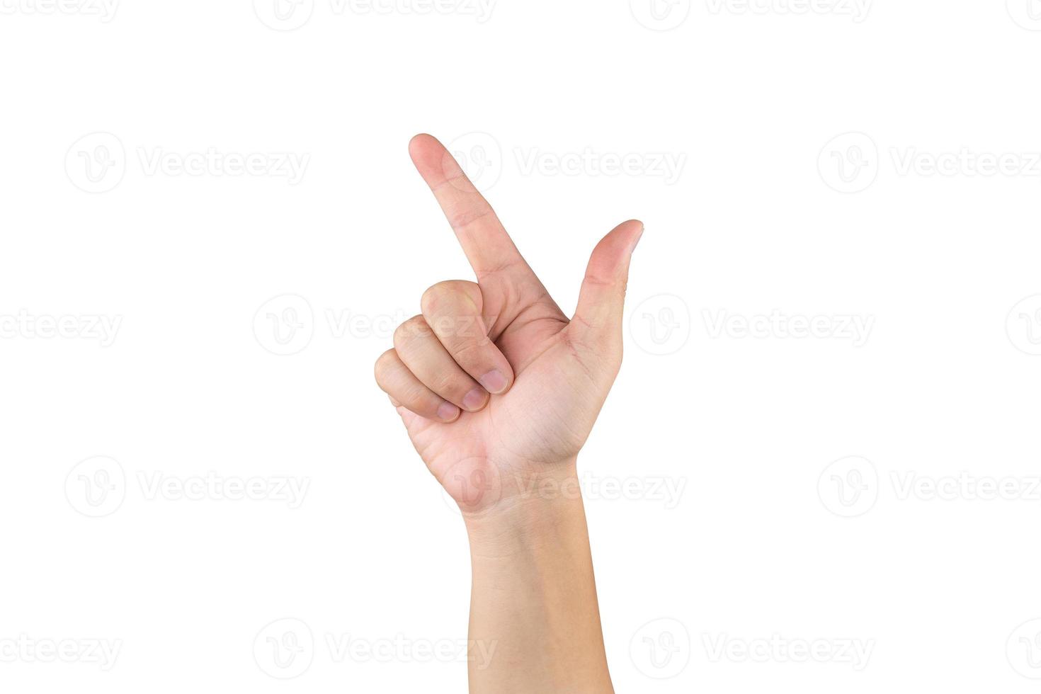 Asian hand shows and counts 7 finger on isolated white background with clipping path photo