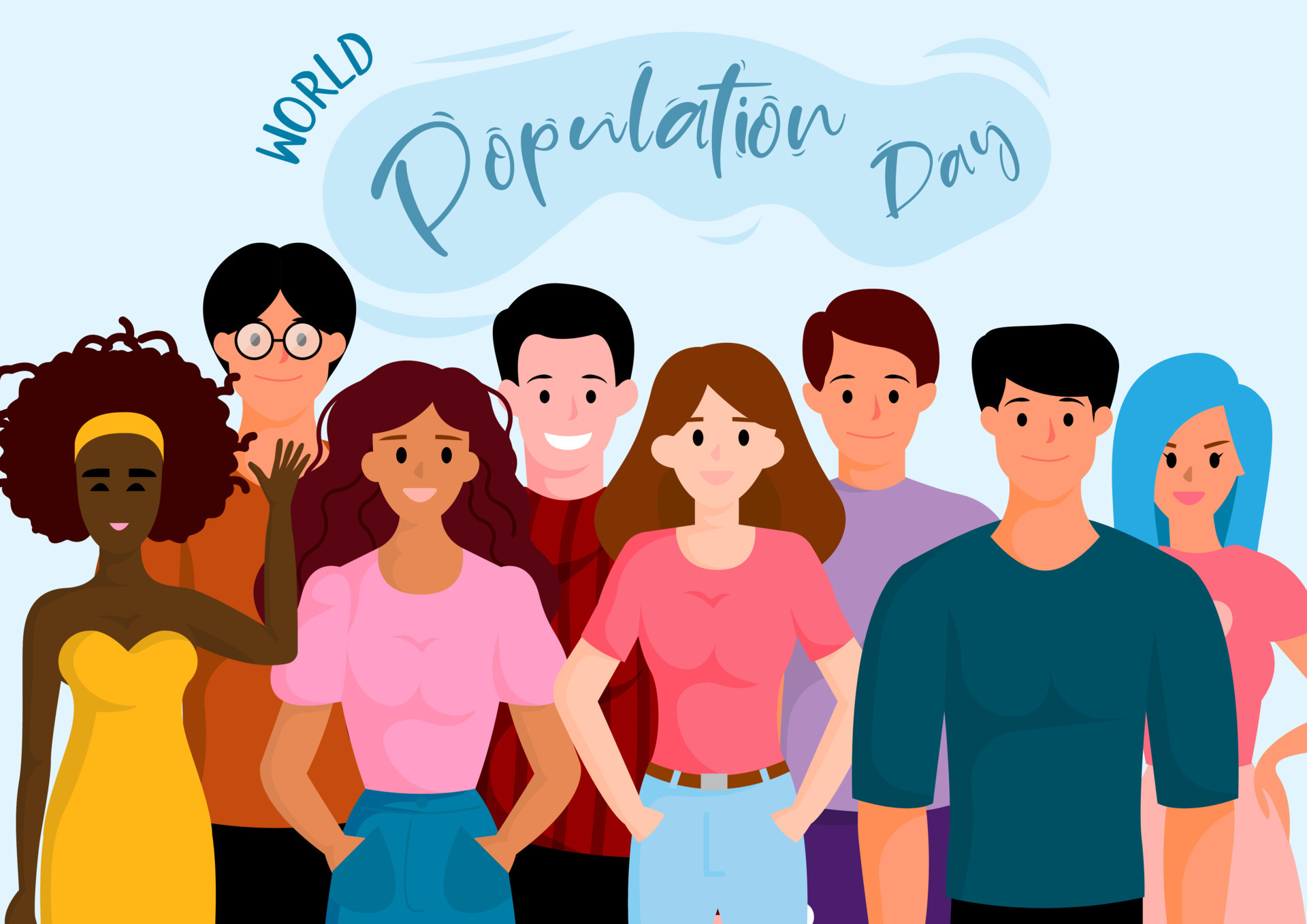 Crowd of people in cartoon character and flat style with the name of event on light blue background. 7984991 Vector Art at Vecteezy Crowd of people in cartoon character and flat style with the name of event on light blue background. 7984991 Vector Art at Vecteezy