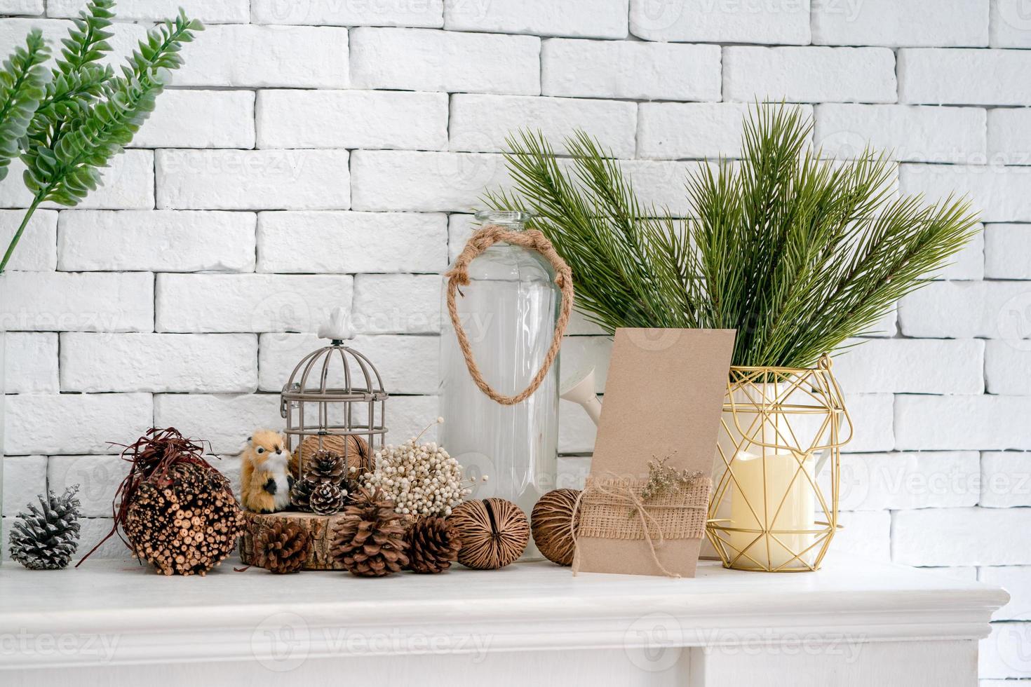 Home decoration brown and white theme in front of the white brick photo