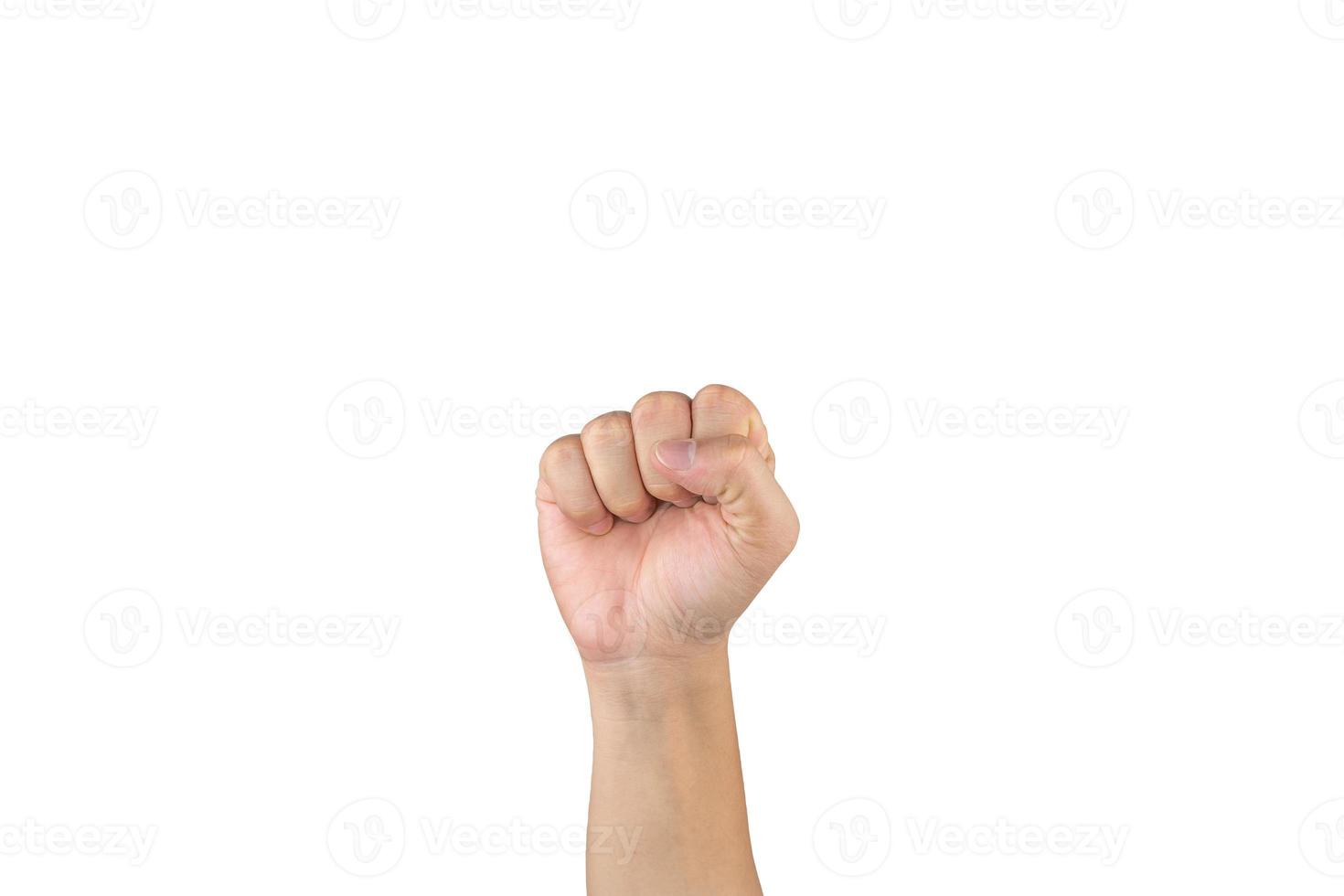 Asian hand shows and counts 0 zero finger on isolated white background. with clipping path photo