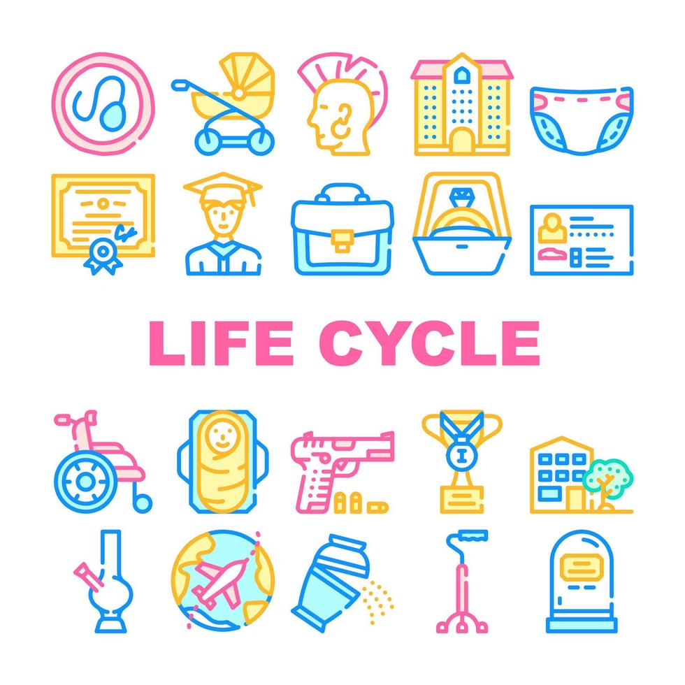 Life Cycle People Collection Icons Set Vector