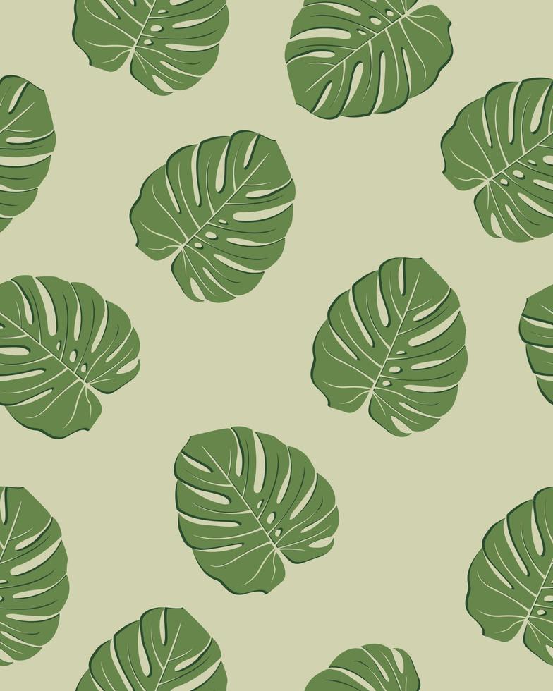 Abstract exotic leaves seamless pattern. Background illustration. Tropical monstera. Green color. Simple flat. vector