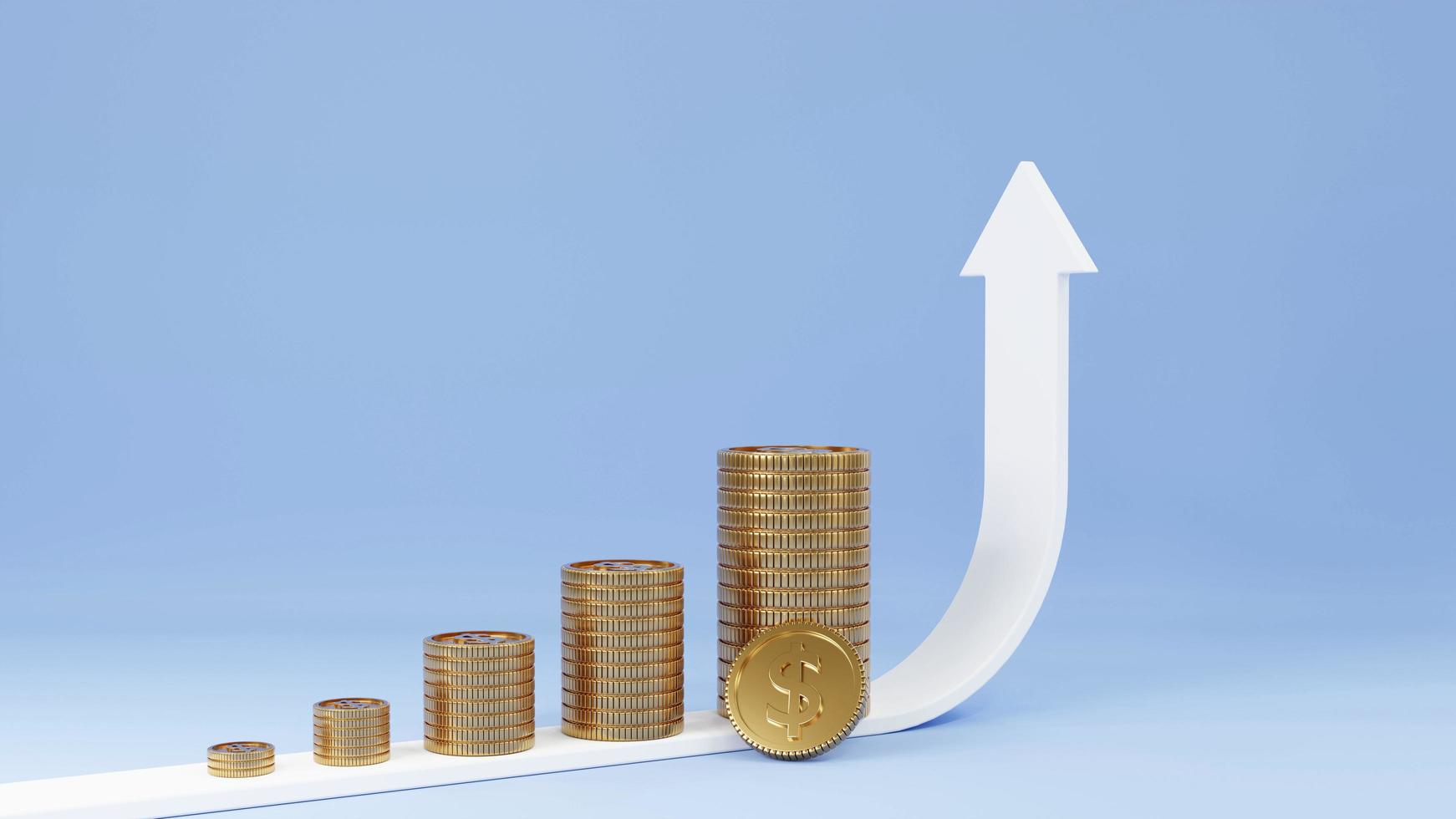 Coin stacks with arrow up 3D render illustration photo