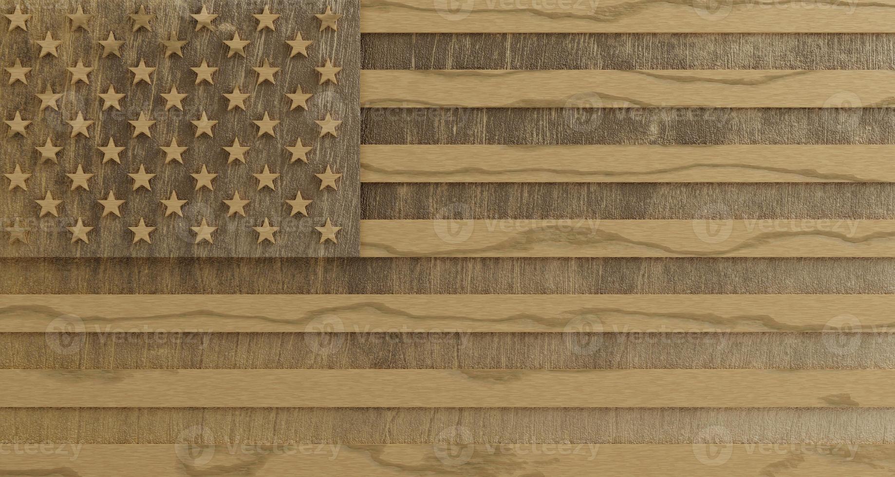 Wooden United States nation flag with stars and stripes 3D render illustration photo