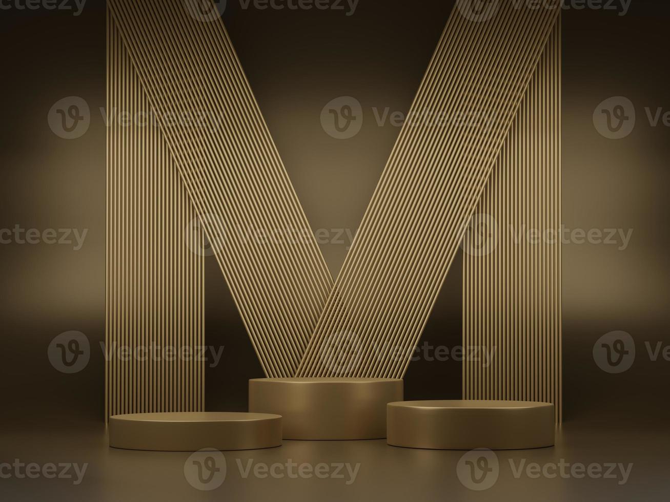 Minimal abstract podium with golden pipe background 3D render illustration photo