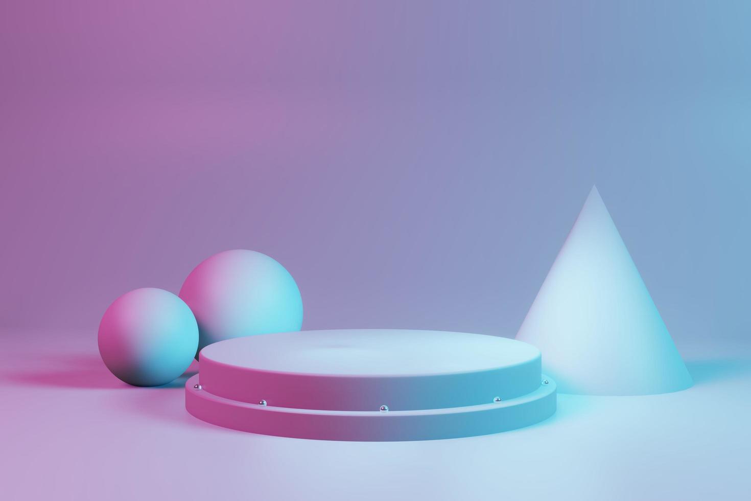 3d render of Pink and Blue podium with sphere and cone geometry shapes for product display photo