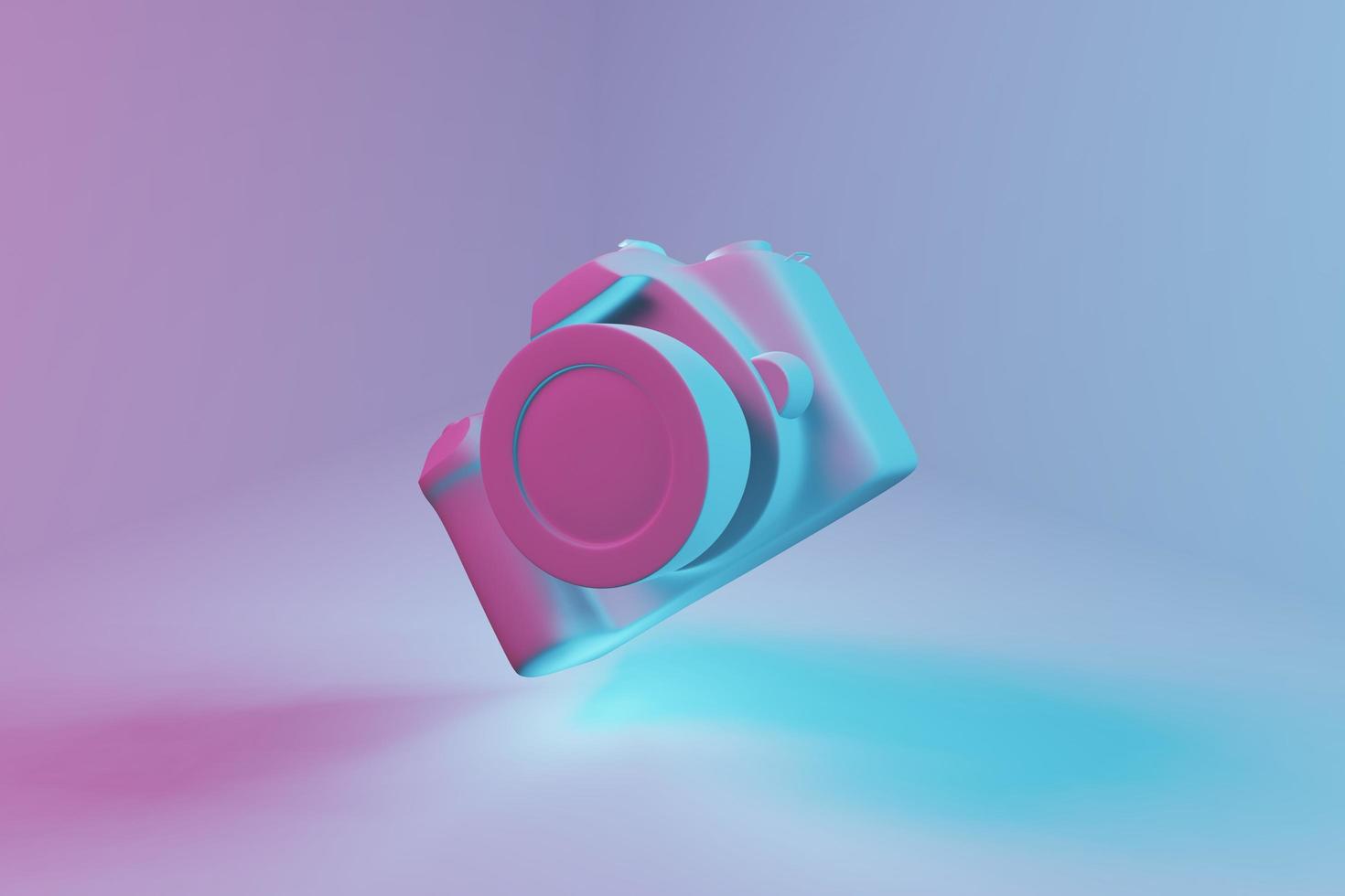 Vintage camera isolated on blue and pink background. travel concept. minimal style with copy space. 3d rendering. photo