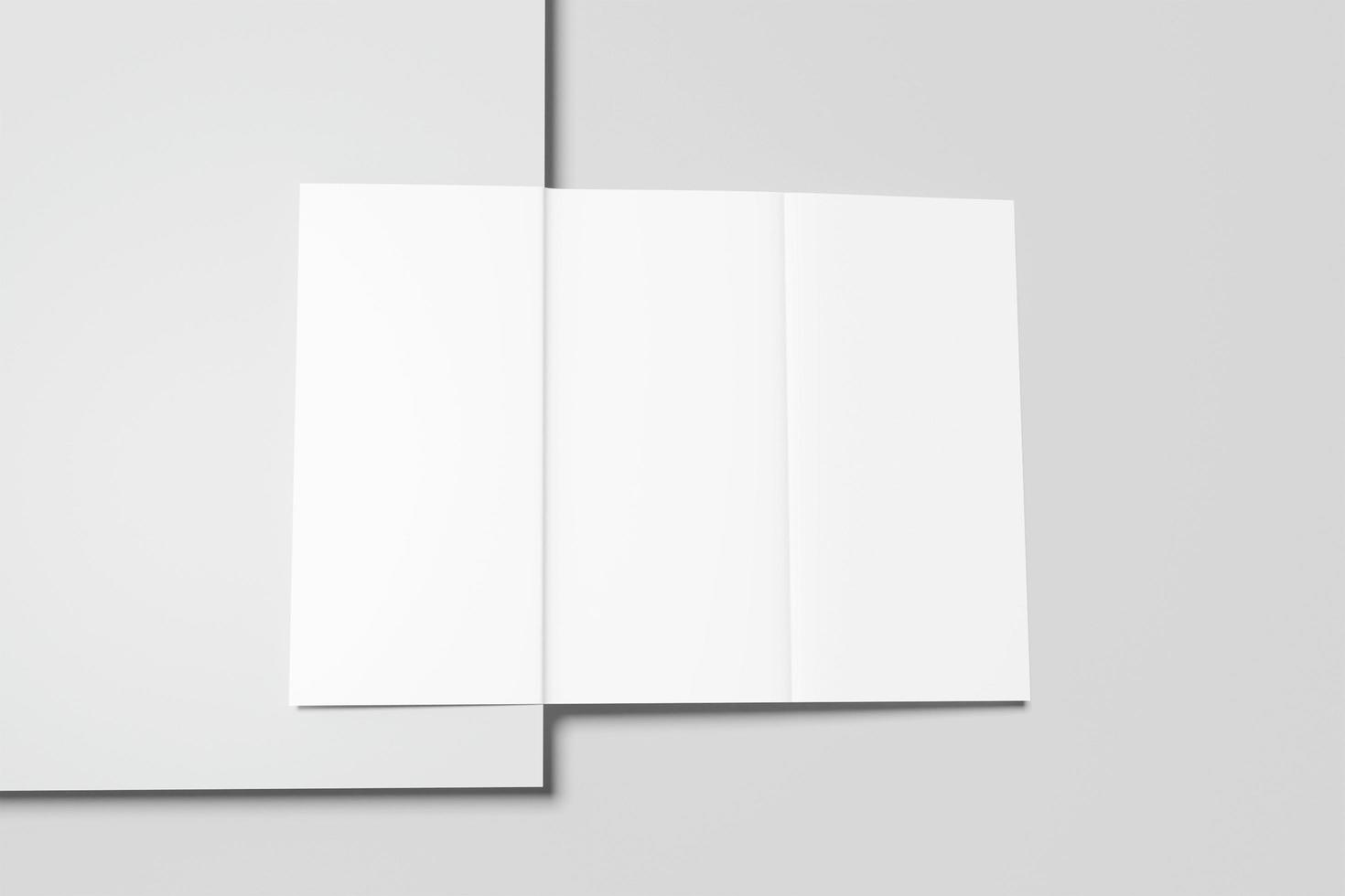 Blank tri fold brochure template for mock up and presentation design. 3d render photo