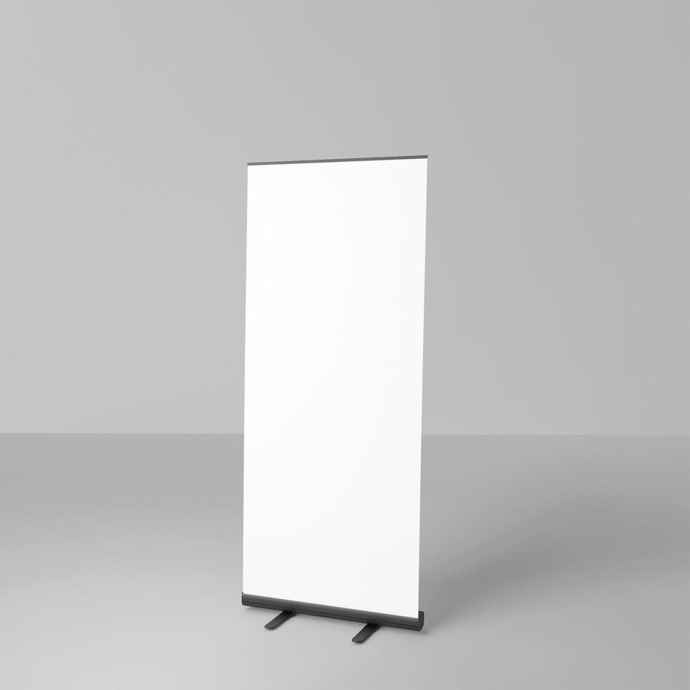 3d blank white roll-up banner. 3d render photo