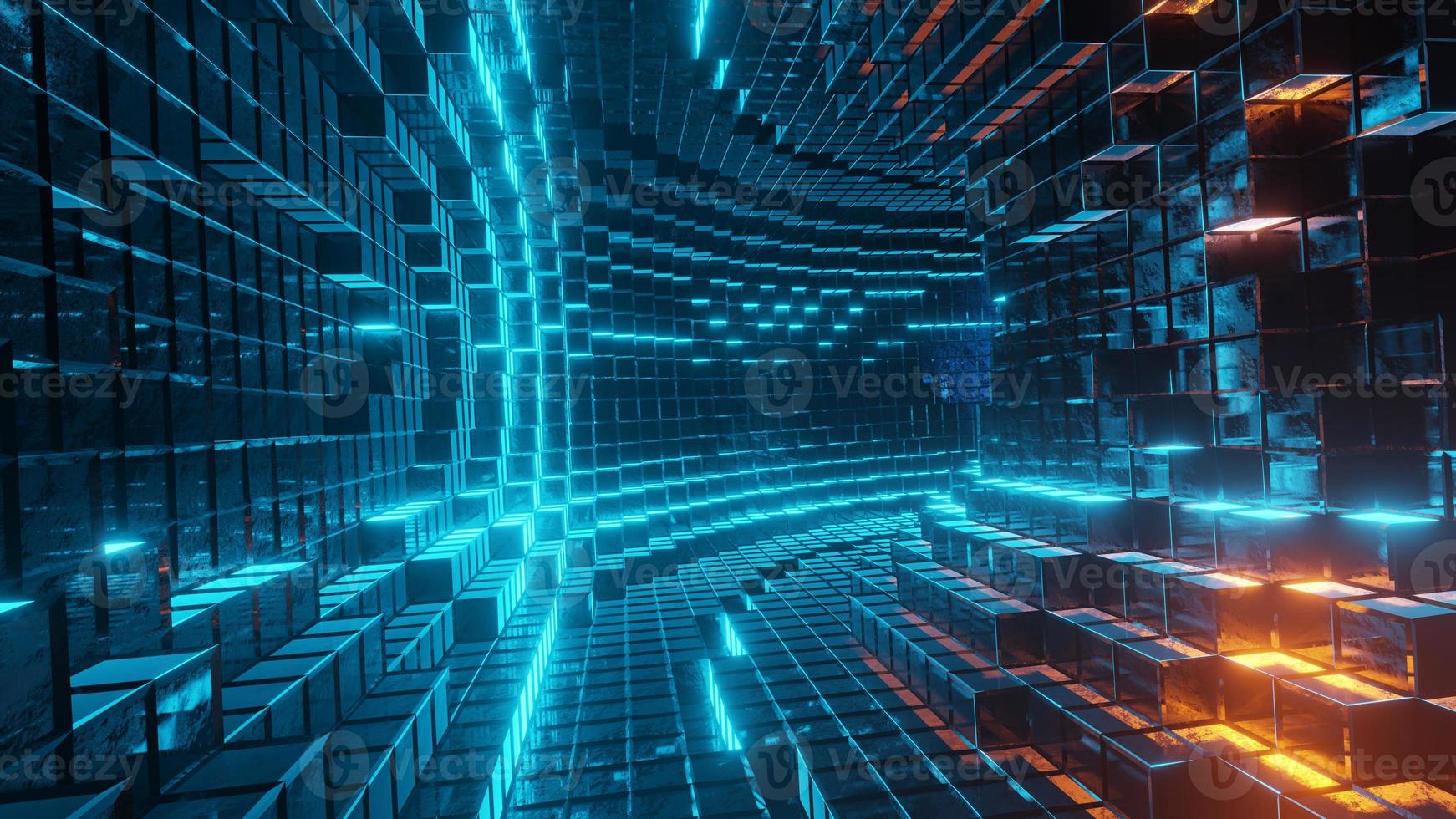 3D rendering Tunnel Abstract Tech Curved Science Fiction Metal Grid photo