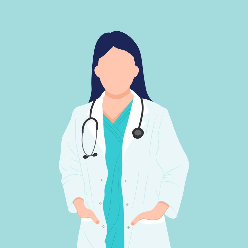 icono de mujer médico. mujer doctora con glifo estereoscópico. fondo azul aislado. vector