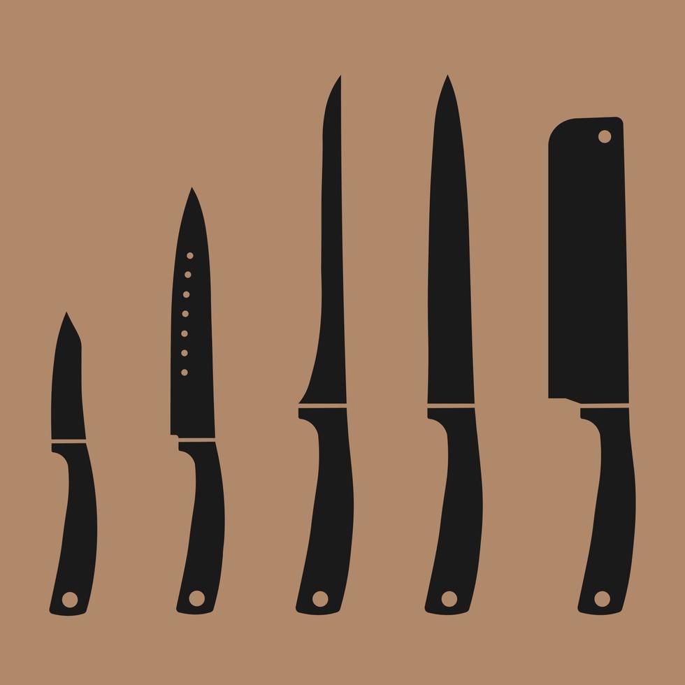 Icons of kitchen knives. Vector illustration