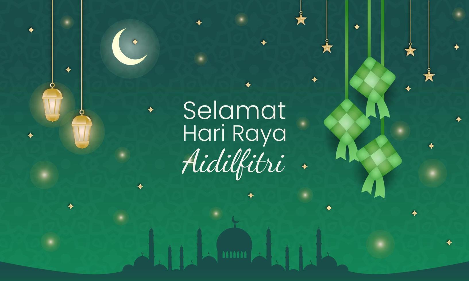 Simple green sparkling starry Eid design for greeting vector