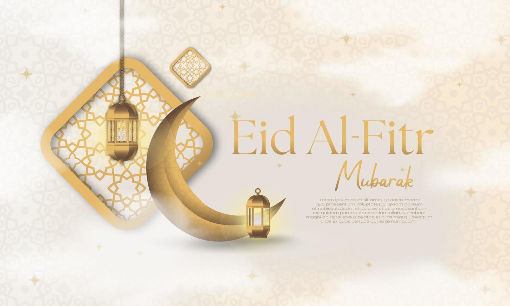 Simple eid lantern and golden moon vector