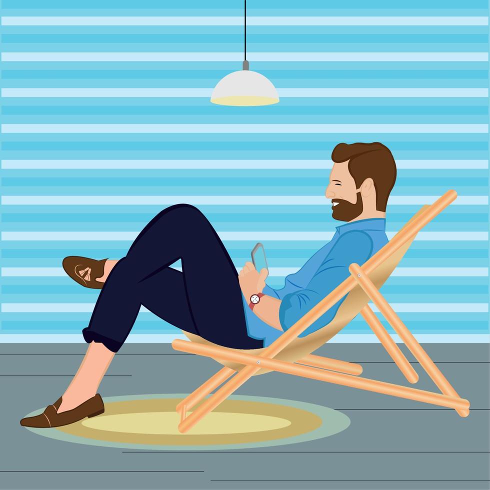 Hygge lifestyle. Boy checking his phone - Vector illustration