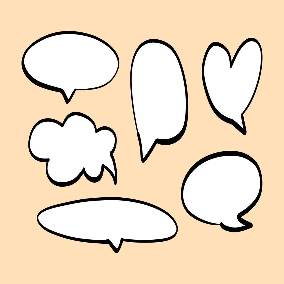 conjunto de vectores dibujados a mano de burbujas de voz. nube de burbujas de chat dibujada a mano en la ilustración de estilo de fideos.
