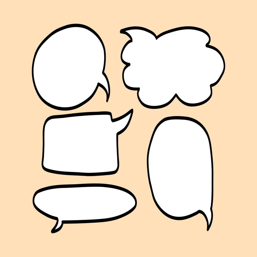Set of speech bubble hand drawn vector. Hand drawn chat bubble cloud in doodle style illustration. vector