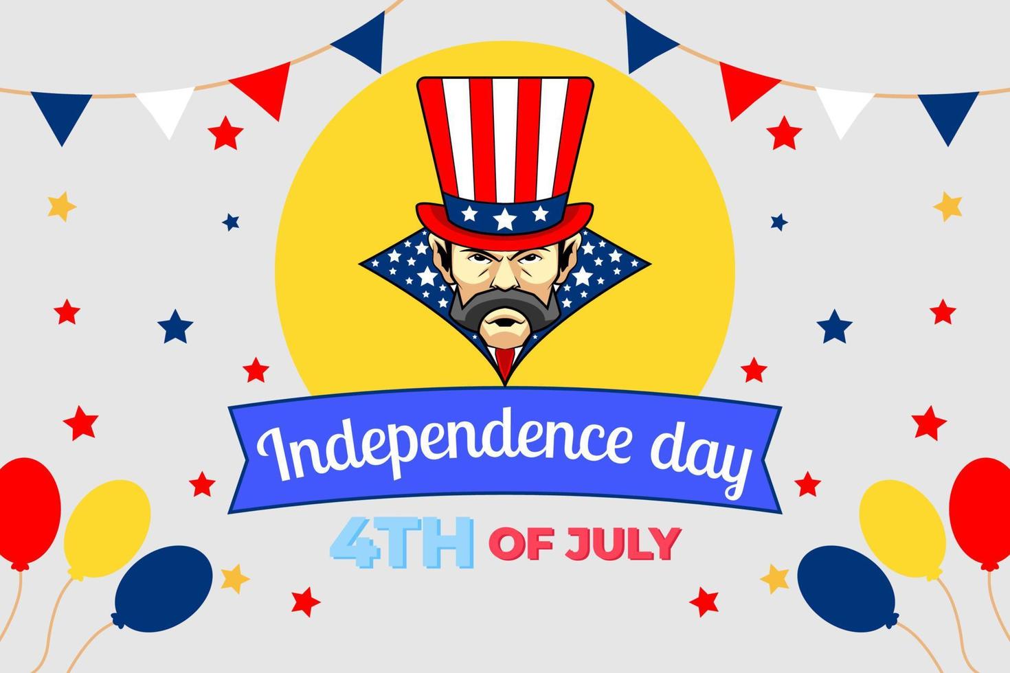 4th of july flat illustration with magician's head wearing a flag hat Premium Vector