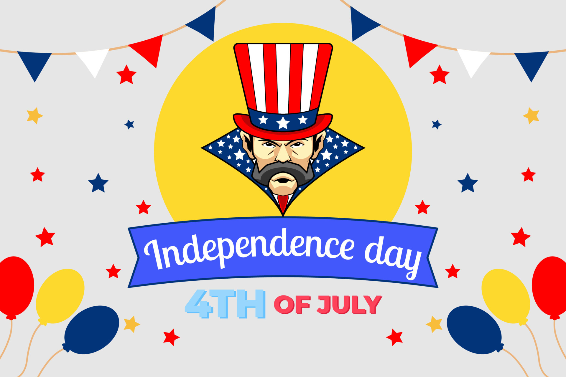 4th Of July Flat Illustration With Magician S Head Wearing A Flag Hat 4th Of July Flat Illustration With Magician S Head Wearing A Flag Hat