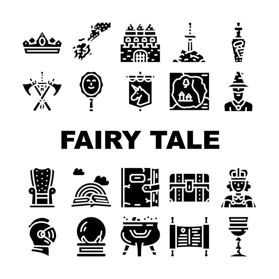 Fairy Tale Story Medieval Book Icons Set Vector