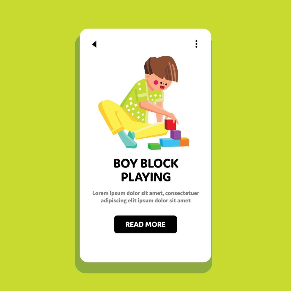 Boy Block Playing Game In Kindergarten Vector