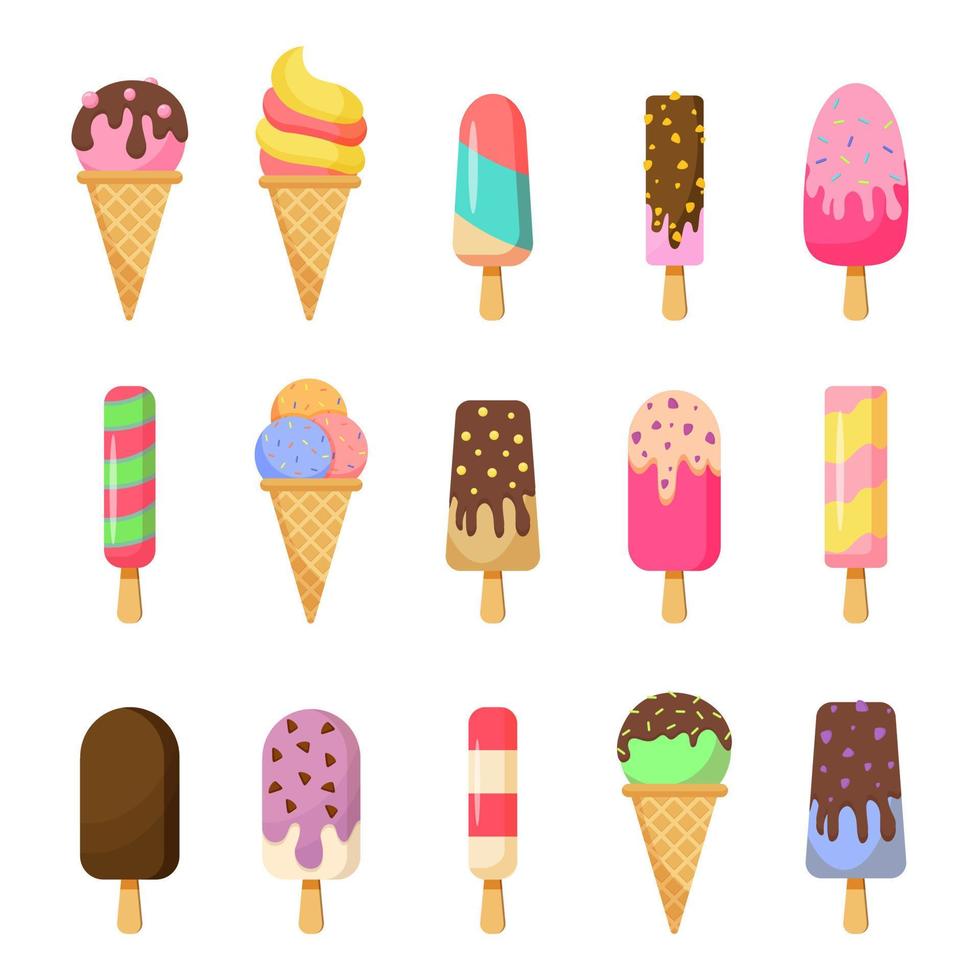 Collection of ice cream on a white background. Vector illustration.