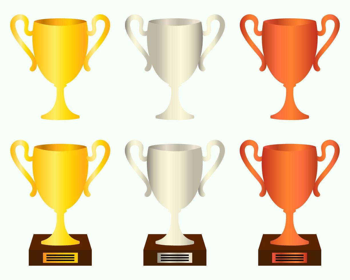 Trophy cups and awards set. Gold, silver, bronze cups. Vector illustration.