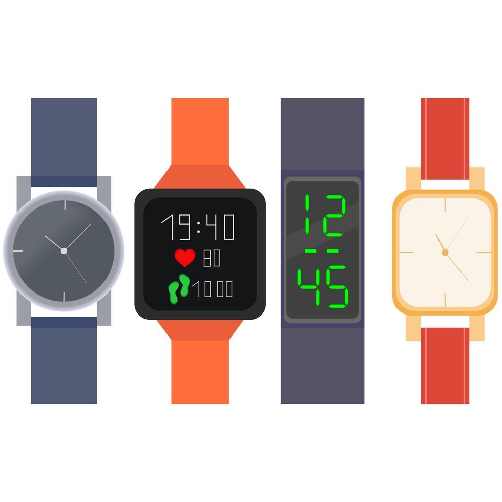 conjunto vectorial de relojes para hombres y mujeres. colección de relojes aislada sobre fondo blanco. vector