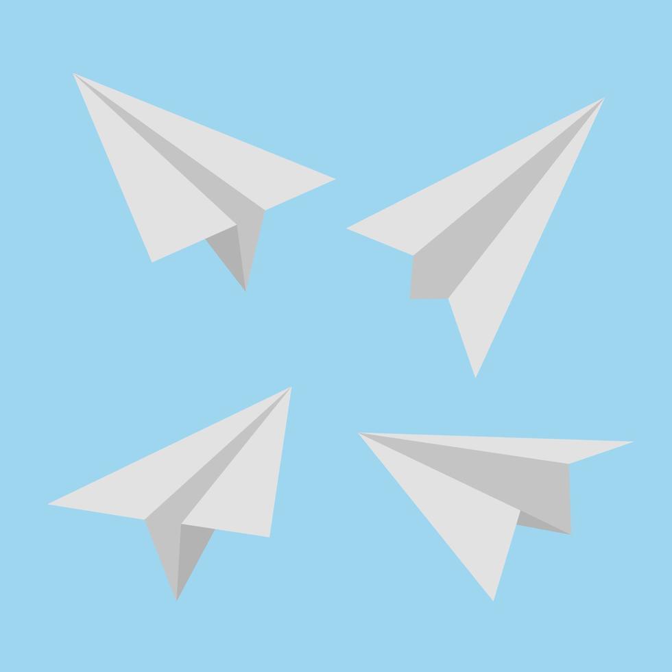 conjunto de aviones de papel diseño plano aislado sobre fondo blanco. avion de papel. vector
