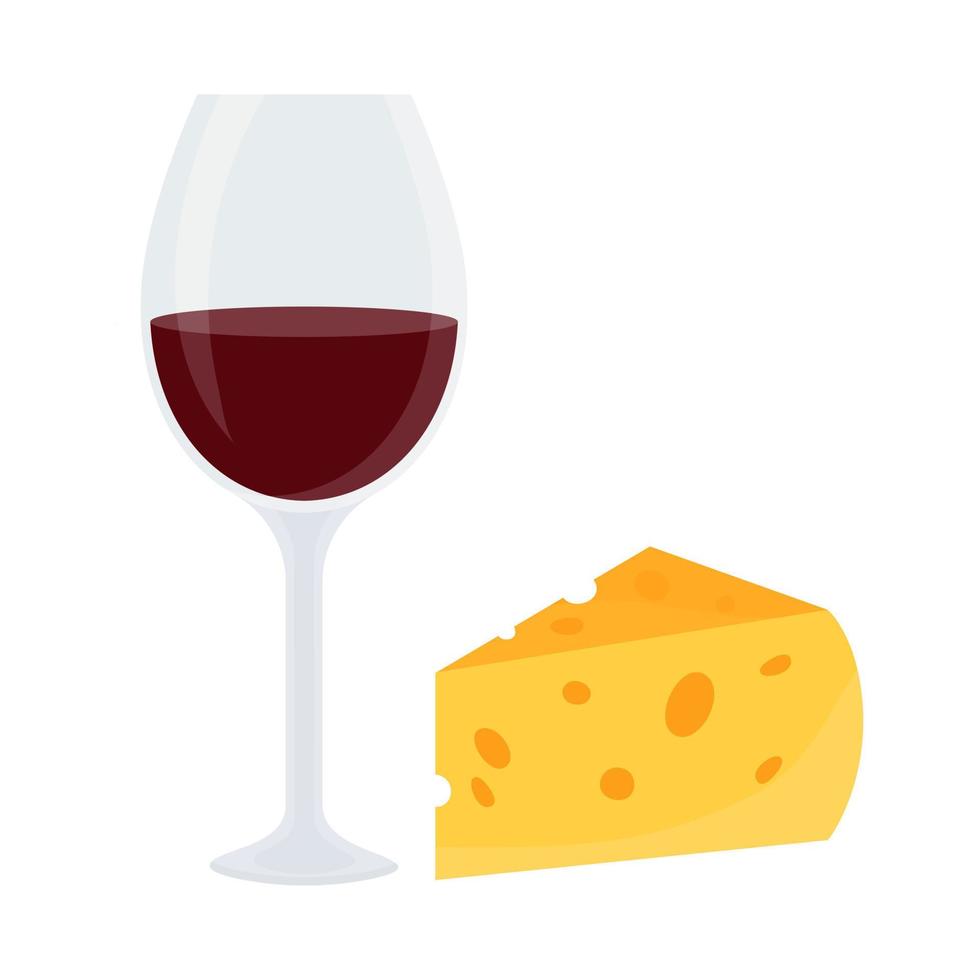 una copa de vino tinto con queso. diseño plano, ilustración vectorial, vector. vector