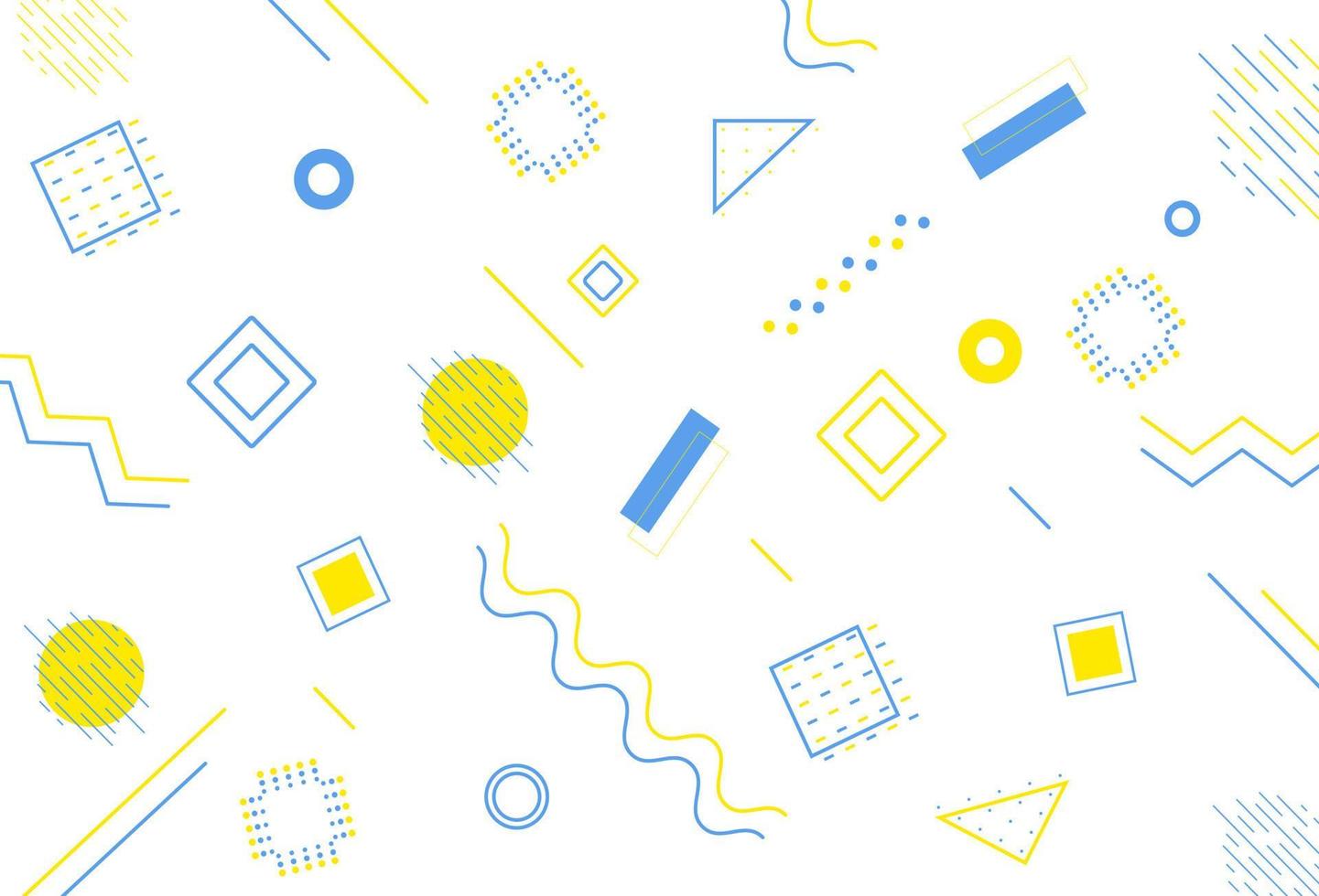 Set of Memphis design elements. Vector abstract geometric lines with shades of blue and yellow.