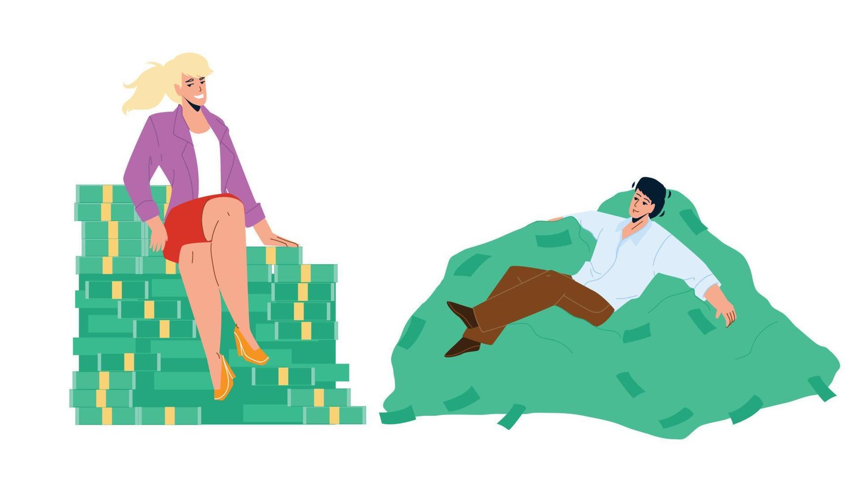 On Heap Of Money Relaxing Businesspeople Vector