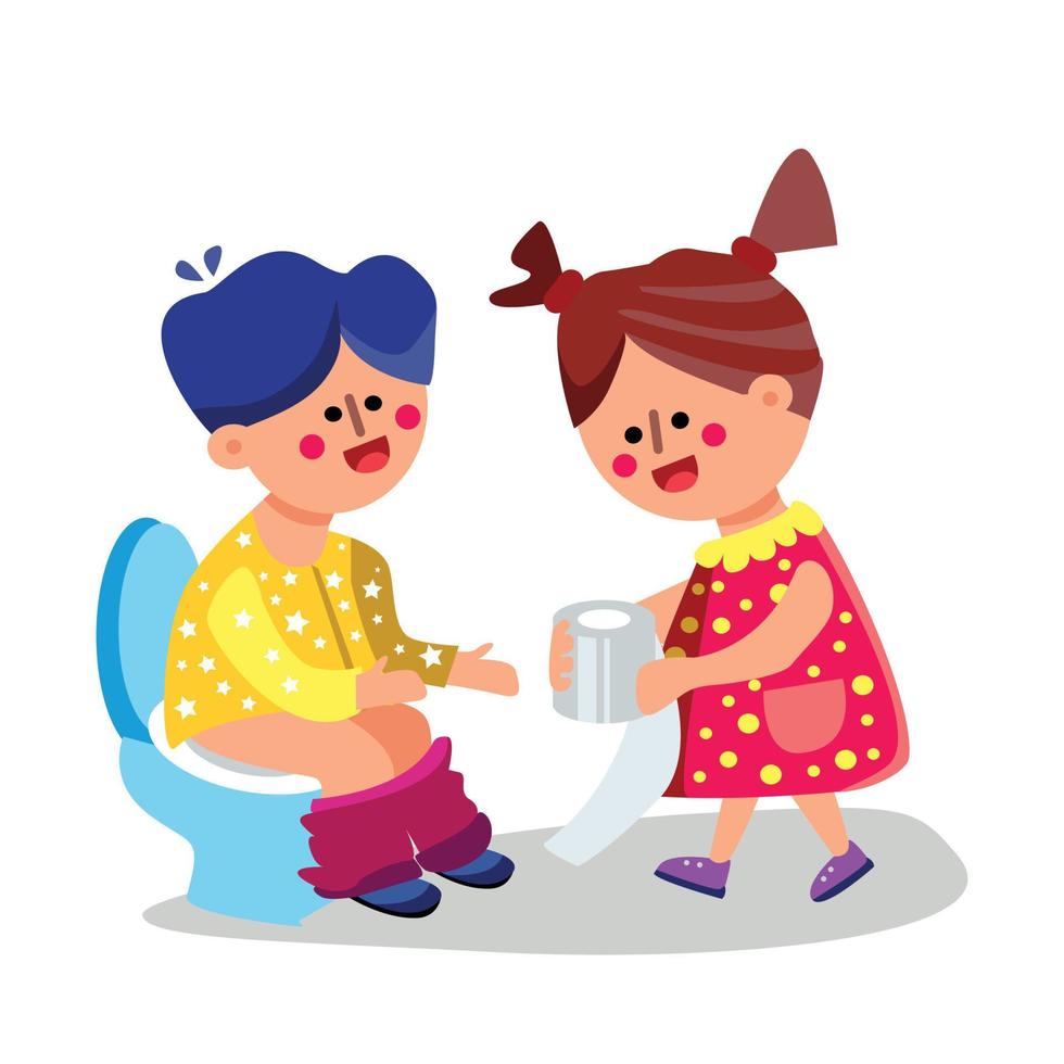 Little Girl Giving Toilet Paper Boy Vector