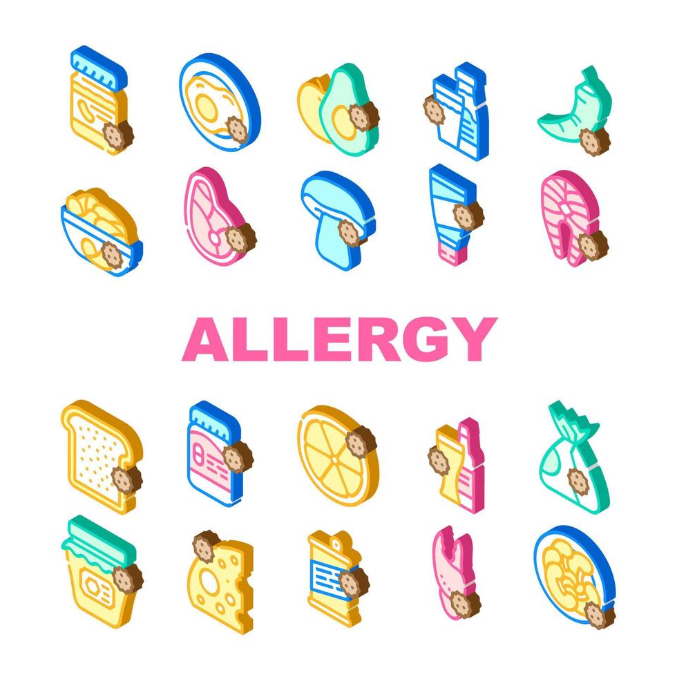 Allergy On Products Collection Icons Set Vector