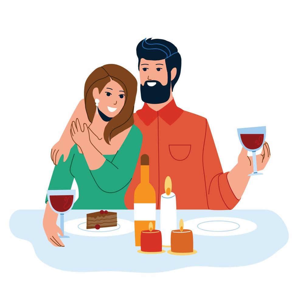 Couple Have Romantic Dining With Candles Vector