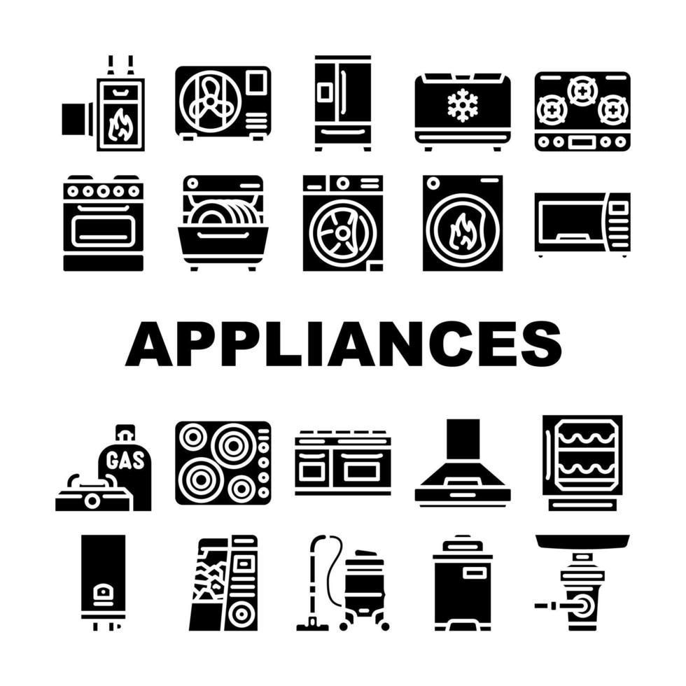 electrodomésticos, tecnología doméstica, iconos, conjunto, vector