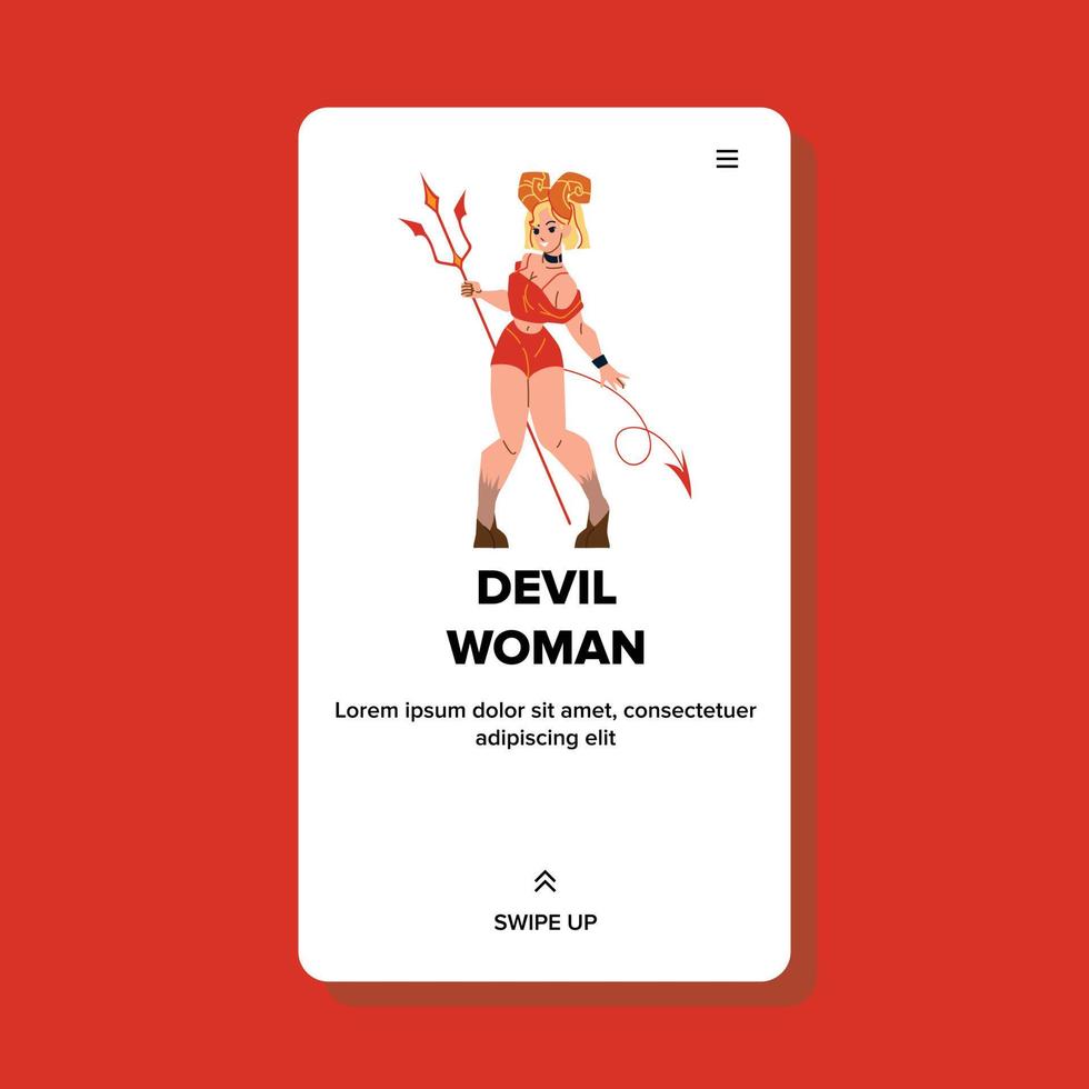 Devil Woman With Horns On Head Hold Trident Vector