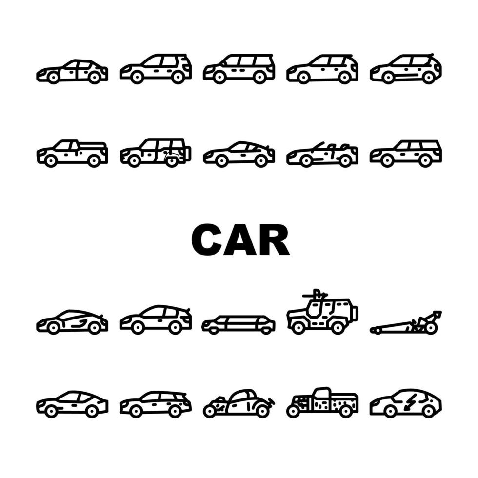 Car Transport Different Body Type Icons Set Vector