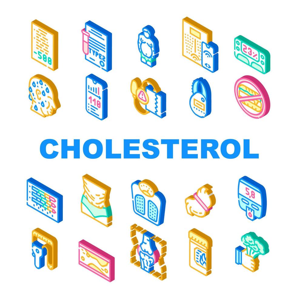 Cholesterol Overweight Collection Icons Set Vector flat