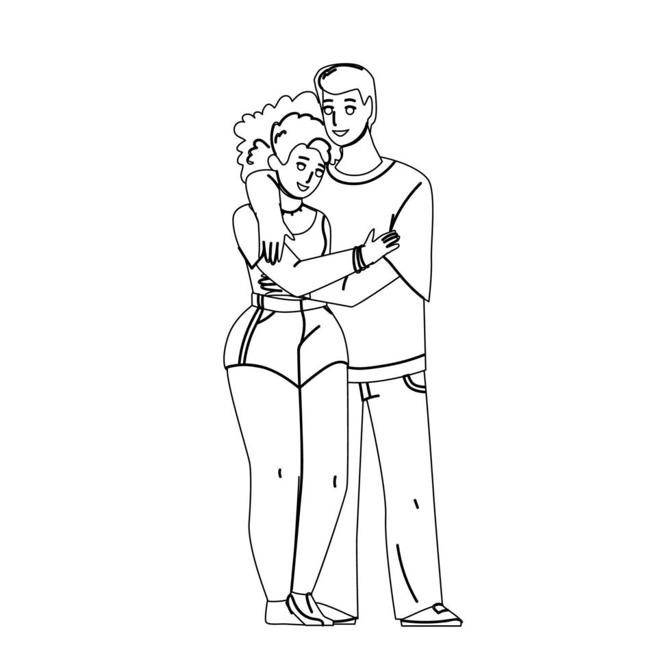 Interracial Couple Boy And Girl Embracing Vector