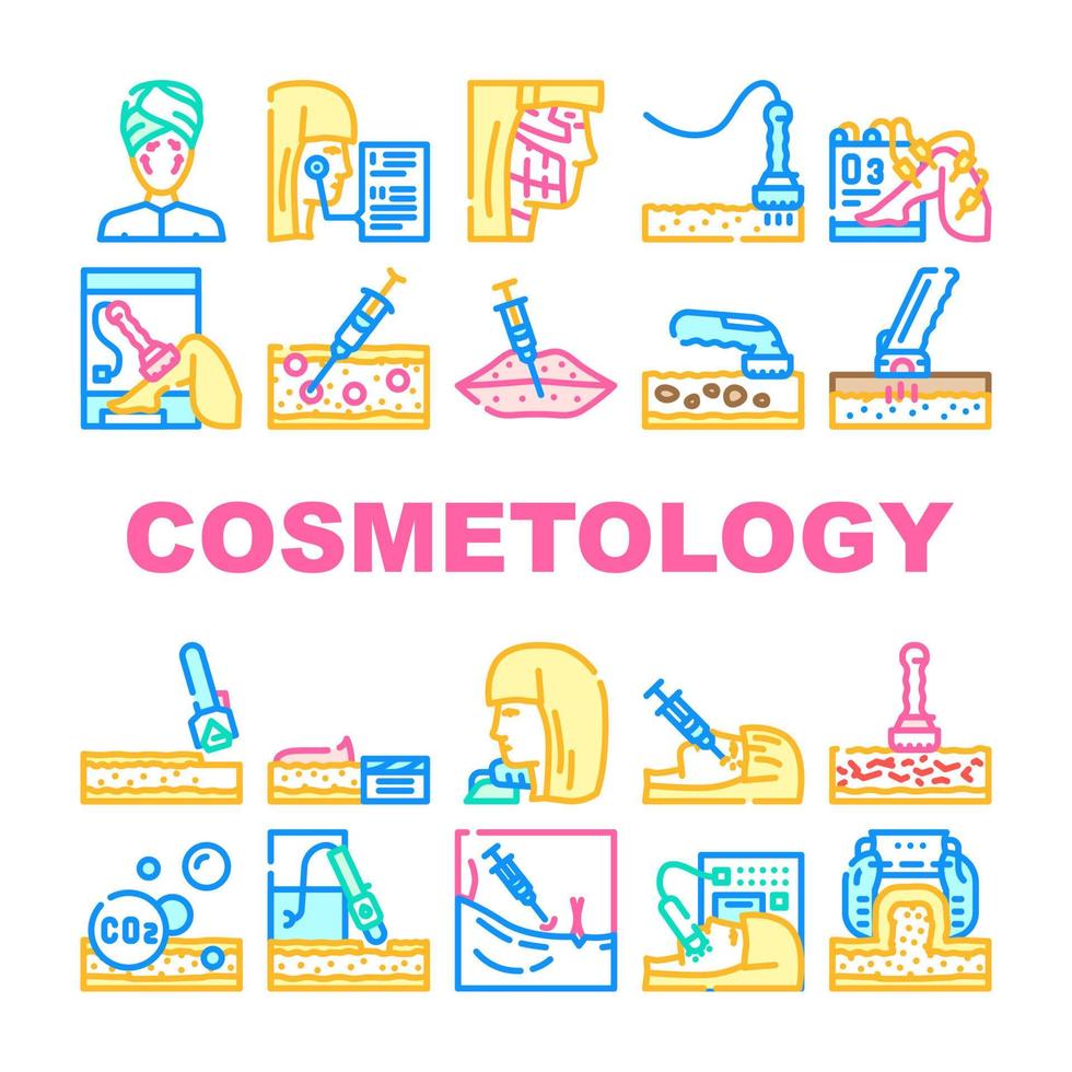 Cosmetology Treatment Procedure Icons Set Vector