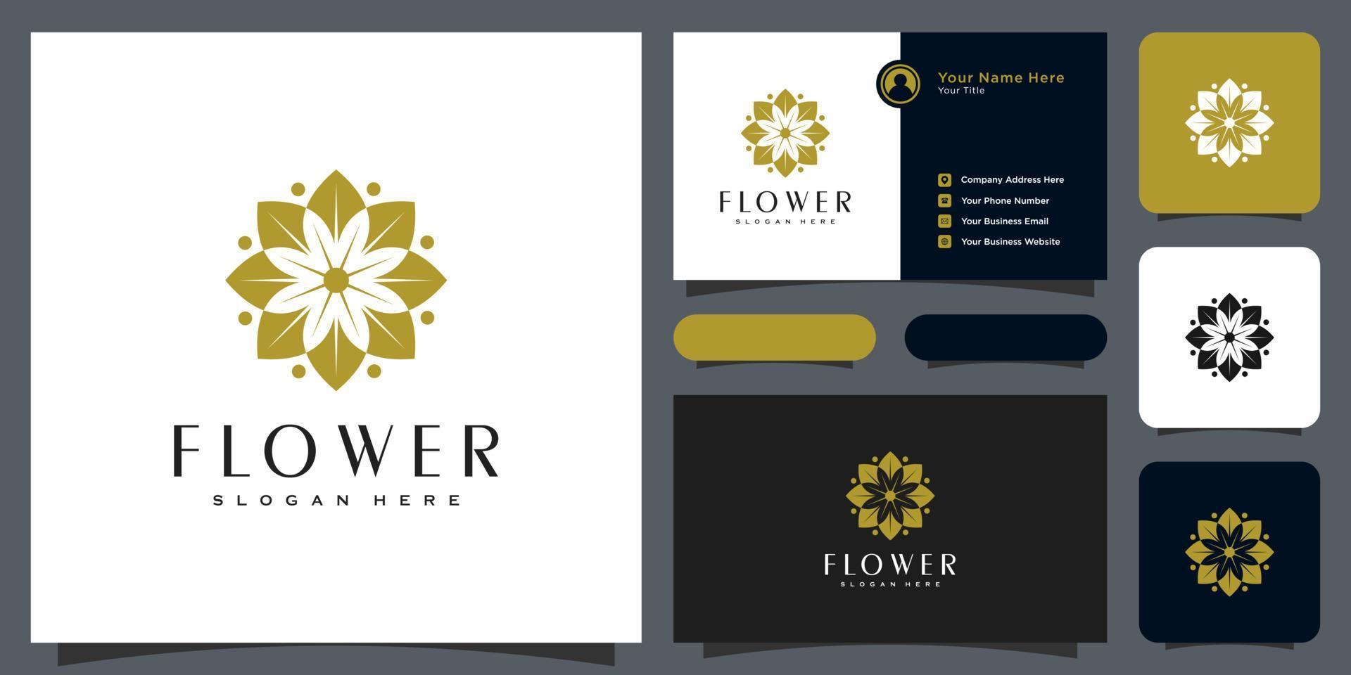 Flower mono line luxury logo with business card design vector