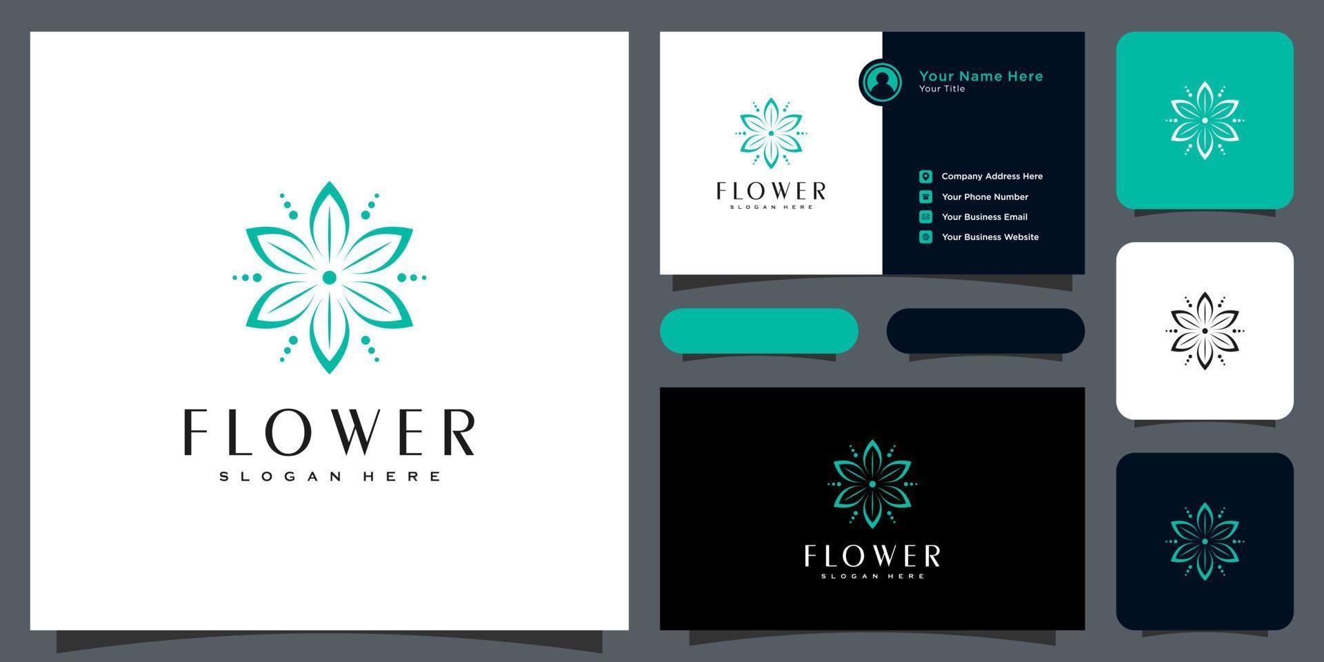 logotipo de lujo de línea mono flor con diseño de tarjeta de visita vector