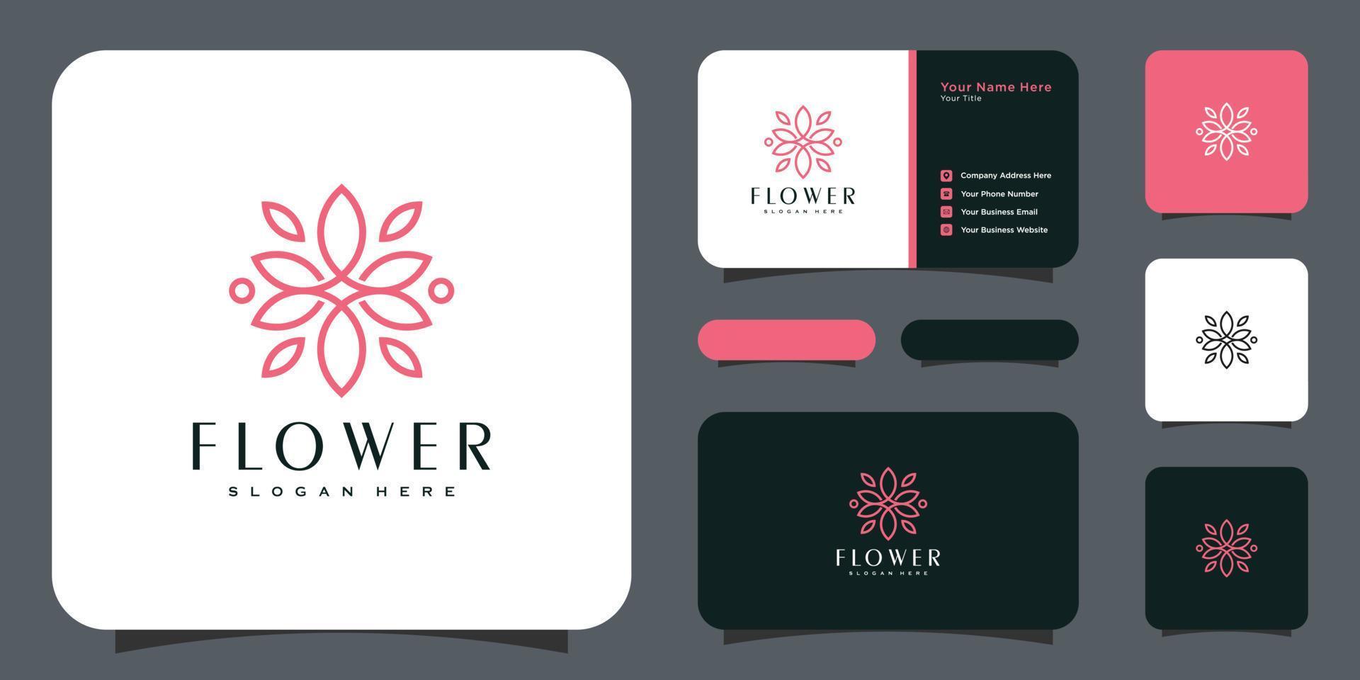 Flower mono line luxury logo with business card design vector